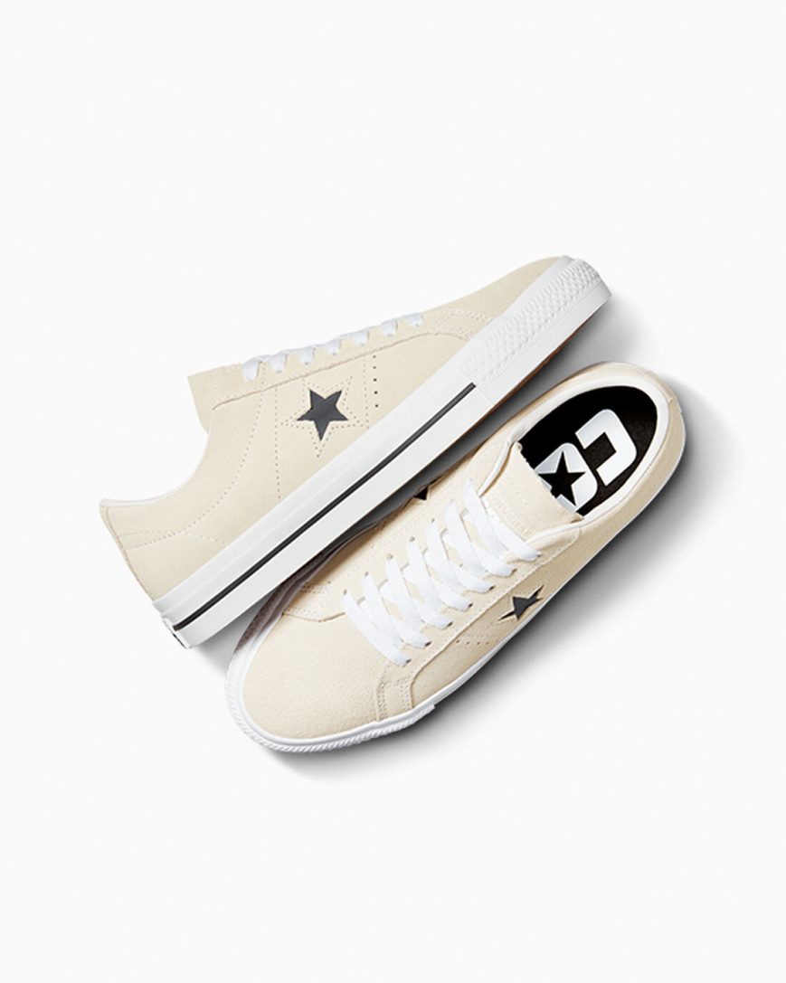 Zapatillas Skate Converse CONS One Star Pro Suede Hombre Beige Blancas Negras | PE 47W25P